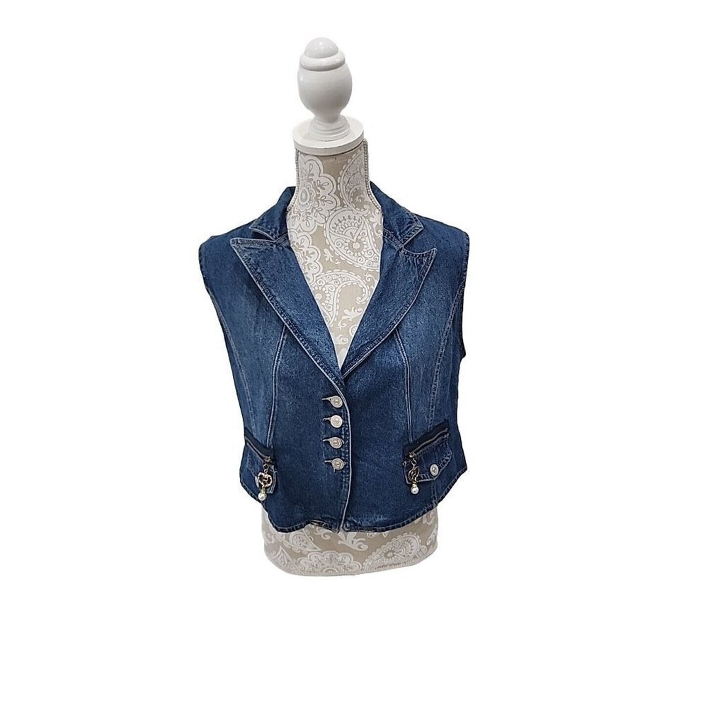 Women Suit Collar Sleeveless Denim Short Vest Jeans Motorcycle Waistcoat 4